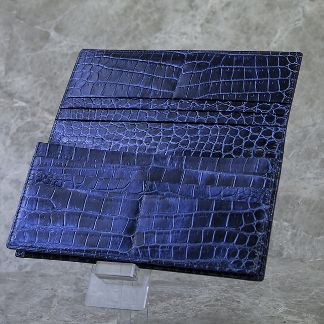 無双長財布（切り目）ミッドナイトブルー[HI1501M] クロコダイルレザー 